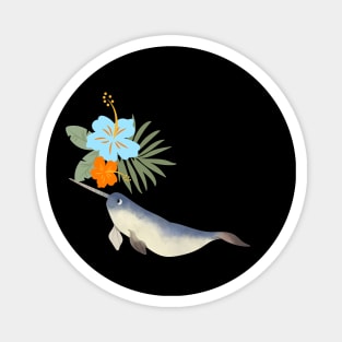 Narwhal Hawaiian Hibiscus Orange Ice Blue Flower Magnet